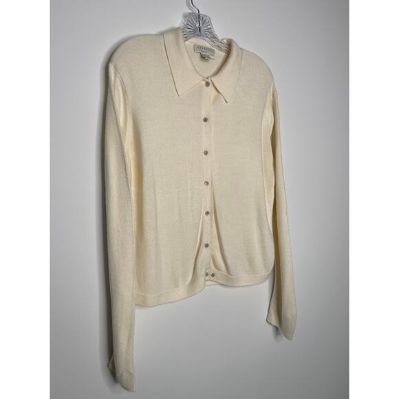 Vintage 70s Express Tricot Ivory Collared Cardigan Sweater Hong Kong Medium - Picture 4 of 11